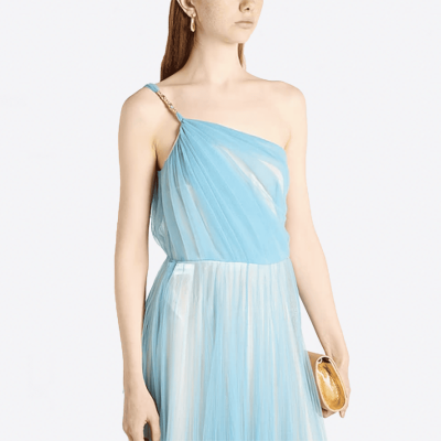 Robe longue Elisabetta Franchi bleu ciel asymétrique en tulle
