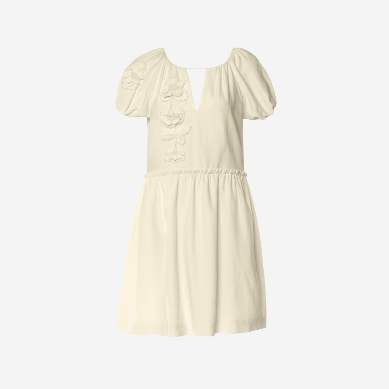 Ecru midi dress by Dice Kayek with beaded floral embellishments