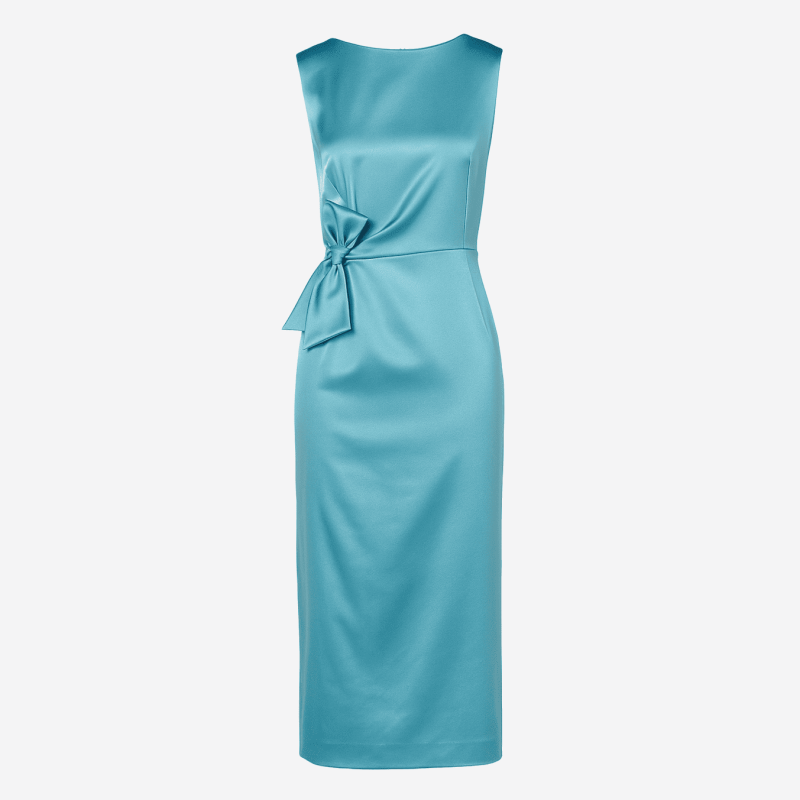Robe midi P.A.R.O.S.H. bleue turquoise satinée sans manches