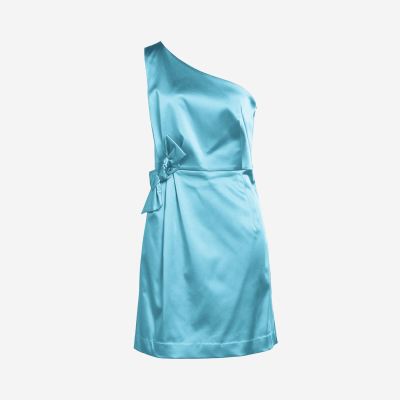 Robe courte P.A.R.O.S.H. bleue turquoise satinée asymétrique