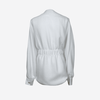Veste Edward Achour blanche ceinturée boutons dorés