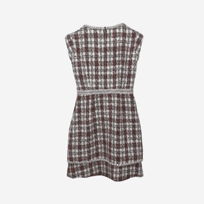 Edward Achour red and white tweed midi dress with jeweled details