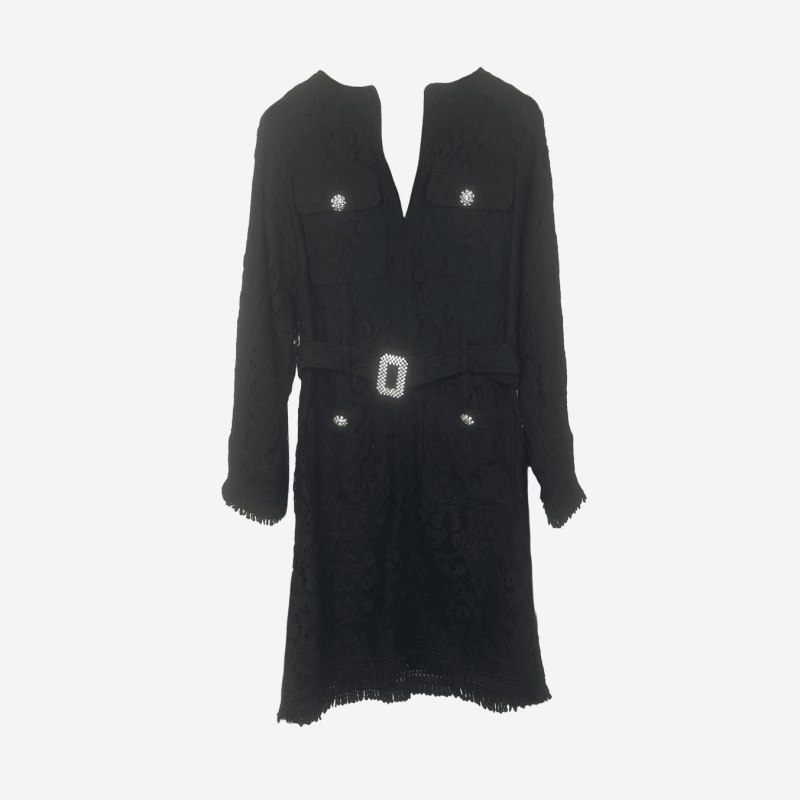 Robe courte Edward Achour noire en dentelle ajourée