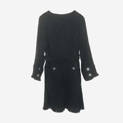 Robe courte Edward Achour noire en dentelle ajourée