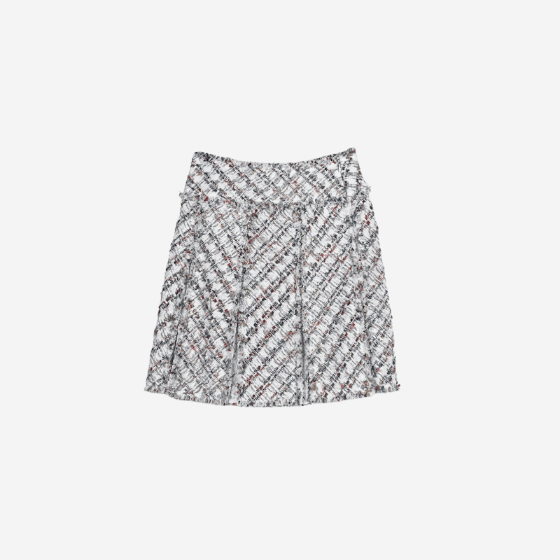 Edward Achour multicolored tweed midi skirt with lace