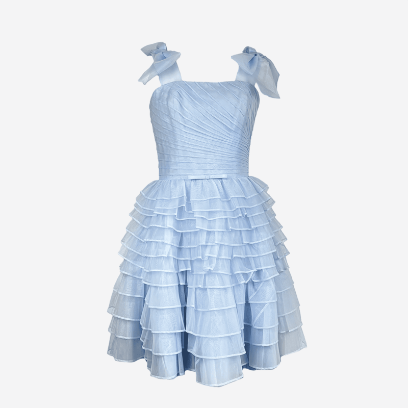 Robe courte Edward Achour bleu ciel à noeuds
