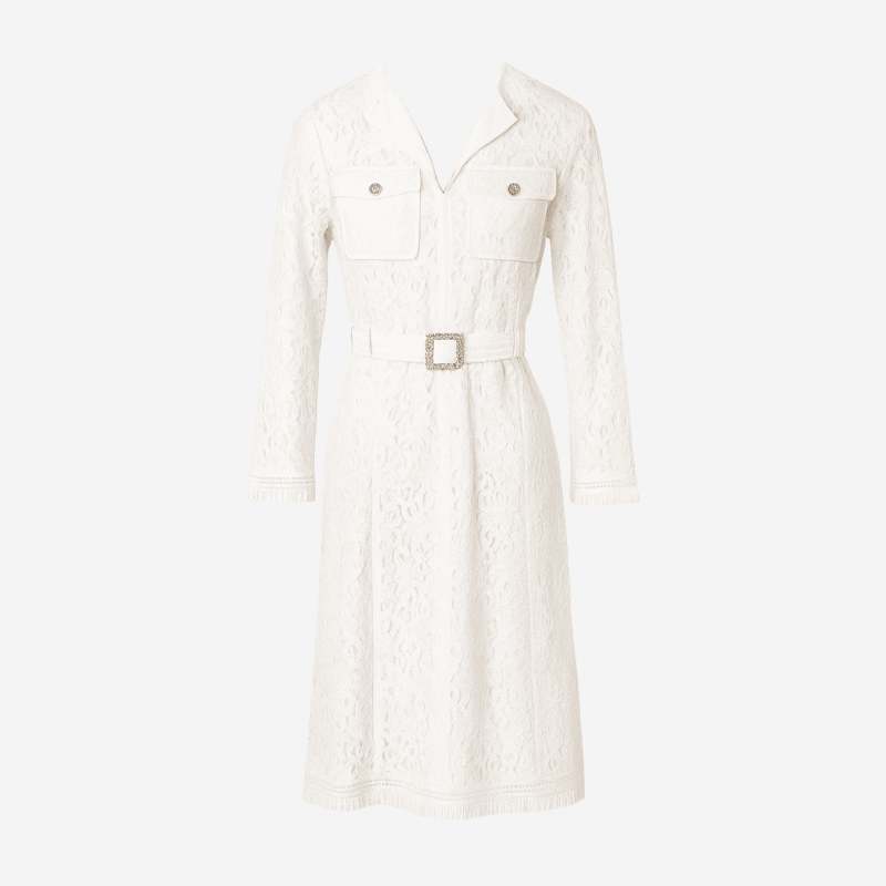 Robe courte Edward Achour blanche en dentelle ajourée