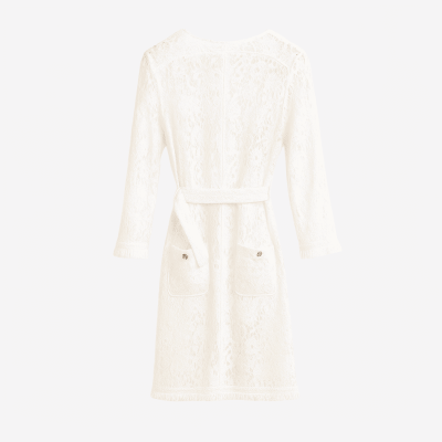 Robe courte Edward Achour blanche en dentelle ajourée