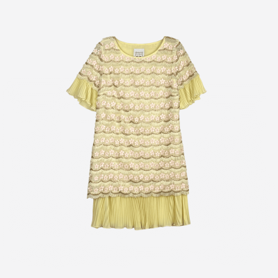 Short pale yellow Edward Achour dress with floral details.