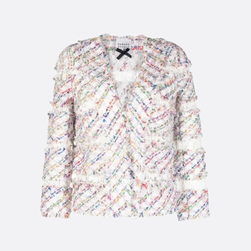 Veste en tweed Edward Achour tweed multicolore et dentelles
