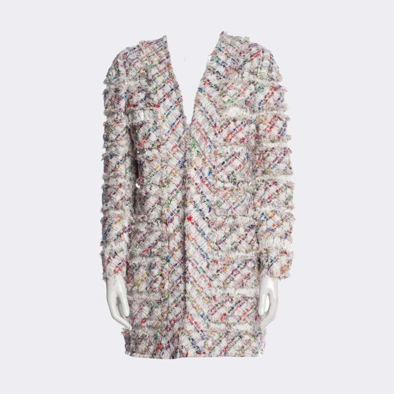 Veste en tweed Edward Achour mi-longue multicolore et dentelles
