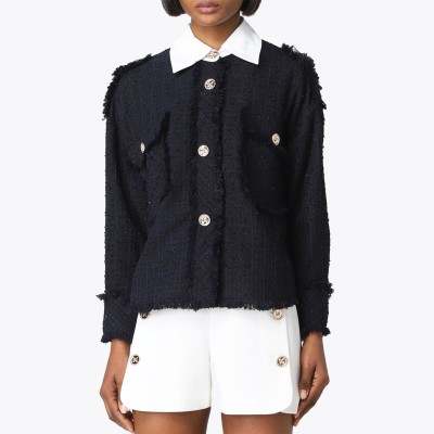 Edward Achour black tweed with shirt collar.