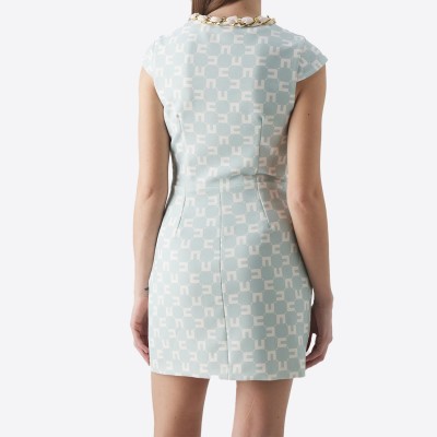 Robe courte Elisabetta Franchi imprimé géométrique et col bijou