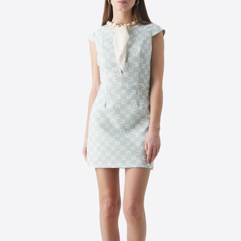 Robe courte Elisabetta Franchi imprimé géométrique et col bijou