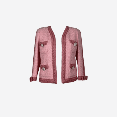 Veste en tweed Edward Achour rose boutons bijoux