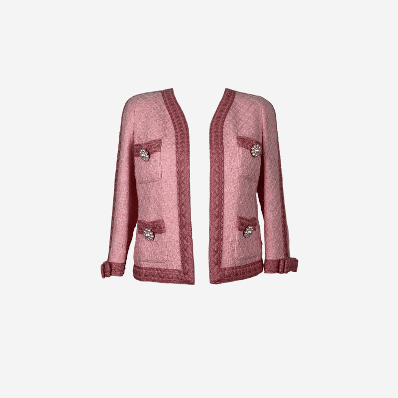 Veste en tweed Edward Achour rose boutons bijoux
