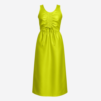 Robe midi Ter et Bantine jaune-vert vif satiné fronces